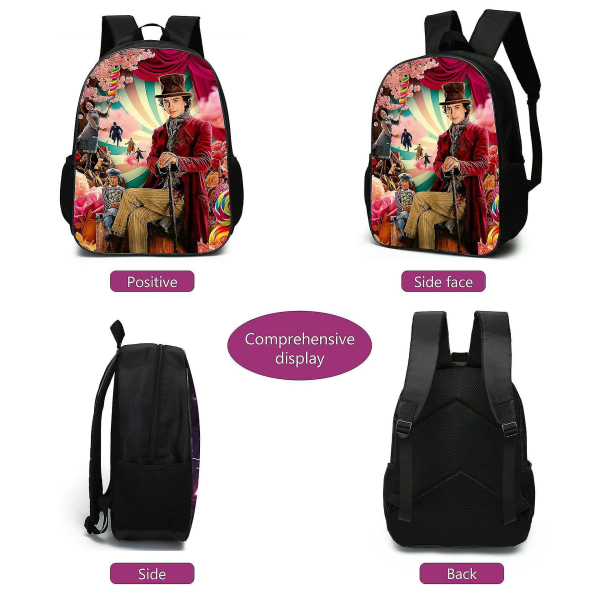 Wonka Skolesekk Ryggsekk Student 16-tommers Wonka Serie Barnesekk Tredelt Sett Ryggsekkstil Wonka  3 Shoulder Bag