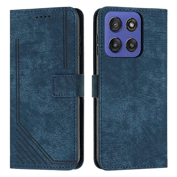 Wallet Case for Motorola Edge 60 5G/60 Fusion 5G/Edge (2025) 5G Telefondeksel med pregede linjer og stativ Multicolor Sapphire