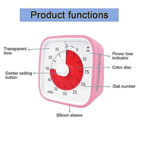 Visuel nedtællingstimer, overdimensioneret visuel timer til klasseværelset for børn og voksne, holdbar mekanisk køkkentimer - yvan Pink