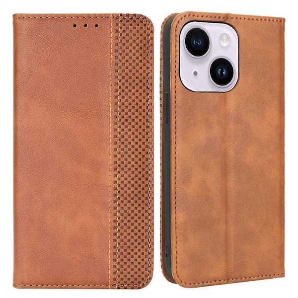 Retro Läderskal för iPhone 15 Plus Fodral Plånbok Ställ Anti-Rep Telefonskydd Multicolor Style D