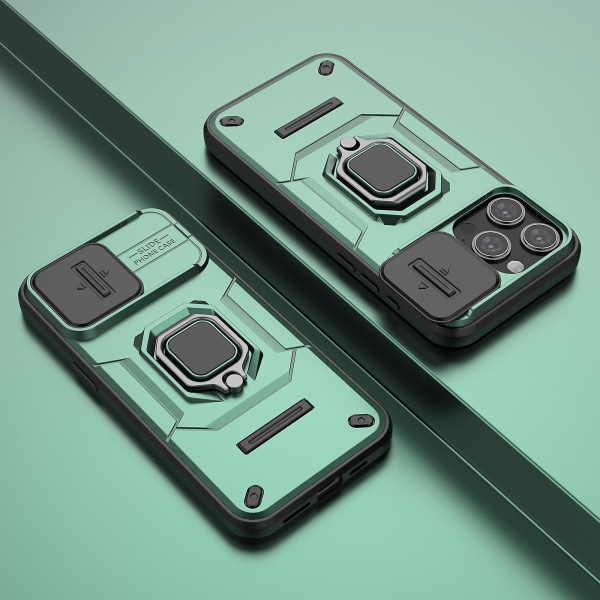anti-scratch för Iphone 14 Pro, Pc+tpu phone case Skjut linsskydd Kickstand cover Green