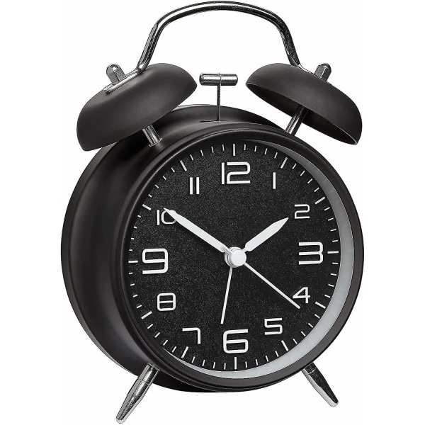 Retro Analog Metal Vækkeur Høj Alarm Stille Bevægelse Baggrundsbelysning Sort