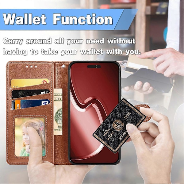 Læder telefoncover med pung, stativ og håndledsrem til iPhone 16 Pro Max - Grøn Multicolor Brown