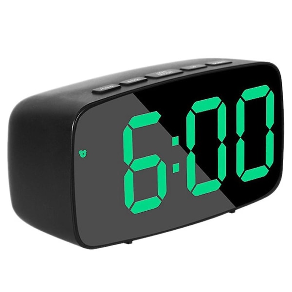 Smart digital väckarklocka vid sängkanten, grön led rese USB skrivbordsklocka med 12/24h Datum Temperatur Snoo Black green