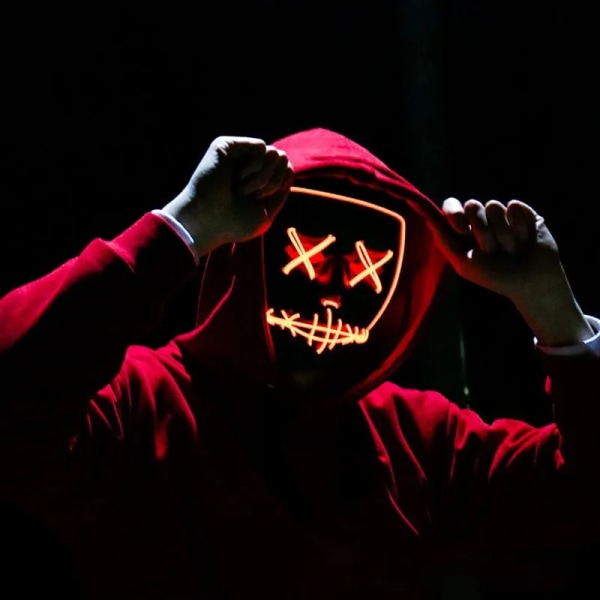 Halloween Neon Led Purge Mask Masque Masquerade Party Masks Light Grow in the Dark Skräckmask Glödande Masker Purple