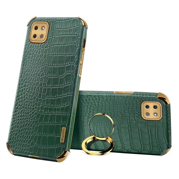 För Samsung Galaxy A22 5g (eu-version) Crocodile Texture Pu-läderbelagd TPU- case Galvaniseringsring Kickstand Cover Green