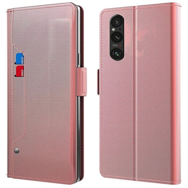 För Sony Xperia 1 V Stötsäkert case Mirror Design Stand Korthållare Cover Rose Gold