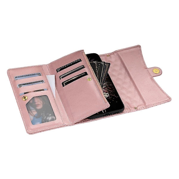 BKS-002 Plånboksfodral för Samsung Galaxy S24+ PU Läder Telefonfodral Handväska med Lång Rem Multicolor Rose Gold