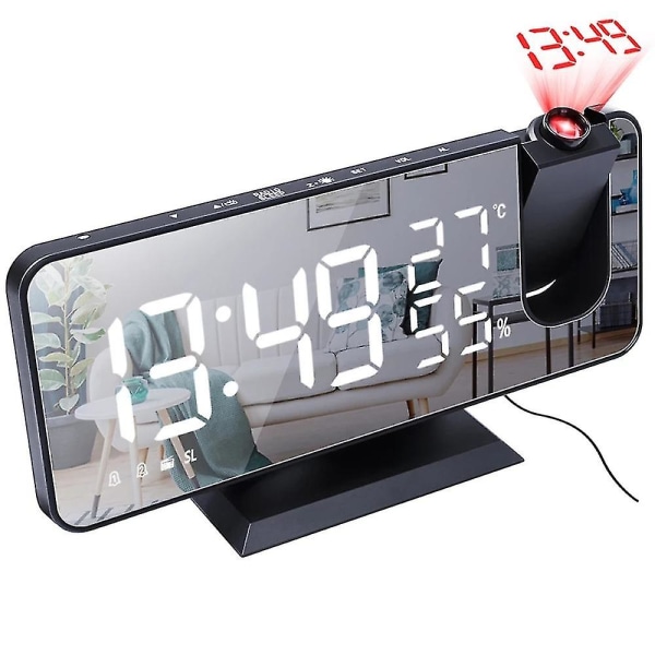 Projektions Vækkeur, Digitalt Ur, Roterbar Projektor, Klart LED Display, USB Oplader, Progressiv Lydstyrke, Digitalt Vækkeur Til Soveværelse