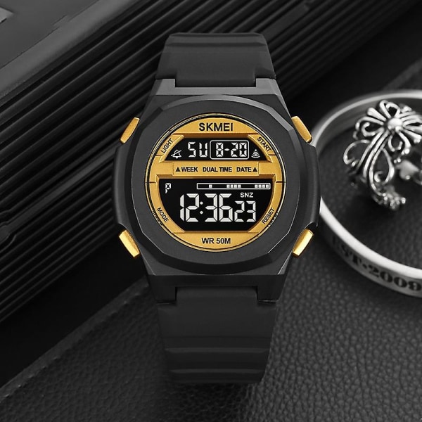 Skmei 1821 Electronic Watch Black Gold Black and white