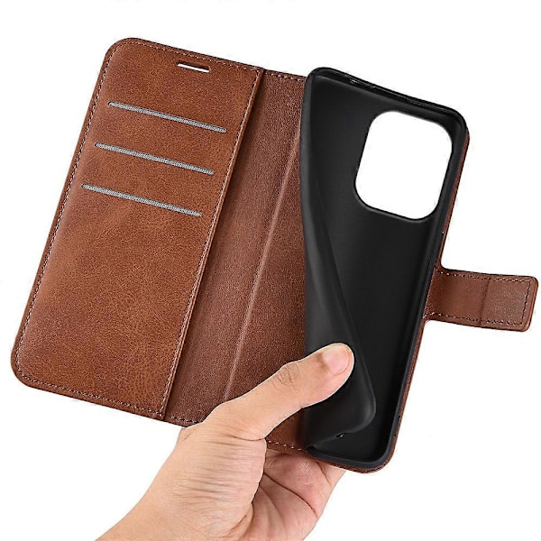 Læder Wallet Case Flip Telefon Cover med Magnetisk Lås til Xiaomi Redmi Note 13 4G Multicolor Light Brown