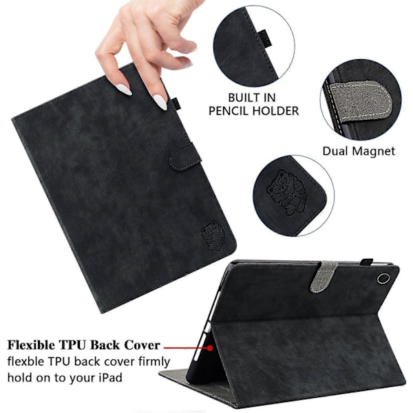 Lædercover til Samsung Galaxy Tab A9 med sødt tigerprint og justerbart stativ Multicolor Style F