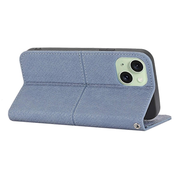 För iPhone 15 Plus Fodral Splitsad PU Läder Ställ Plånboksfodral med Rem Multicolor Style A