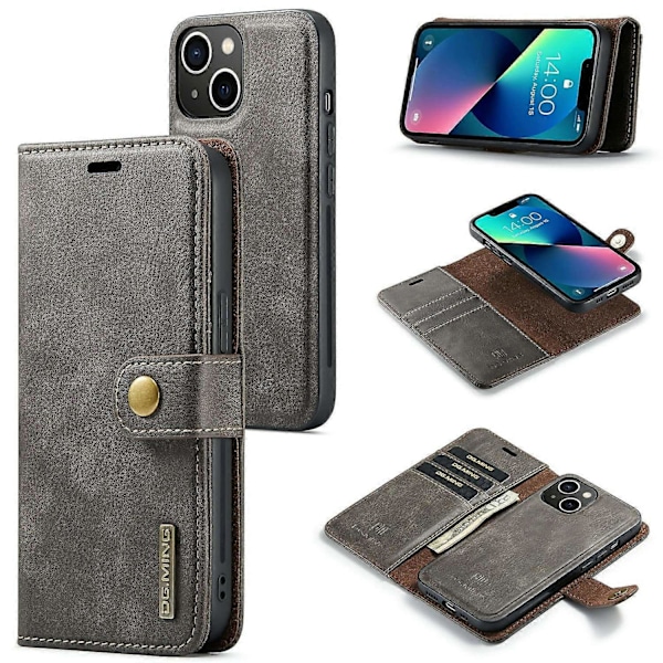 För iPhone 15 Anti-Repor Delat Läder Plånbok Ställ Skydd Avtagbart Magnetiskt Mobilskal Multicolor Style B