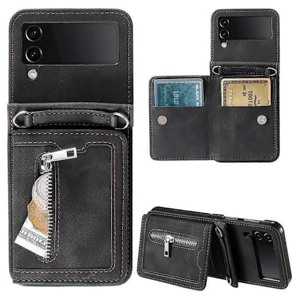 Til Samsung Galaxy Z Flip4 5G Etui Kortholder PU Læder Støtteben Telefon Cover med Håndrem Multicolor Style A