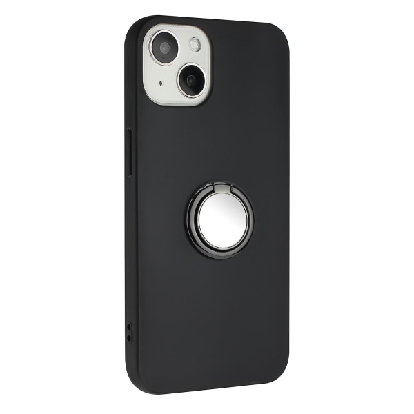 Matt Tpu- case för Iphone 15 Plus, spegelliknande ring Kickstand Phone Shell anti-scratch Cover Black