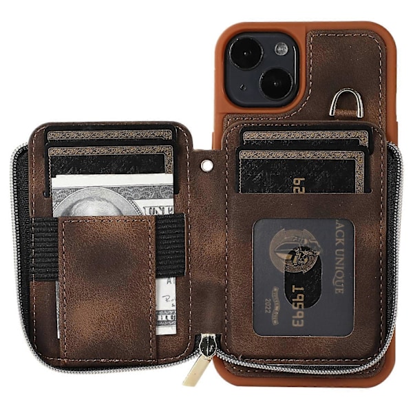 iPhone 13 Vetoketjullinen Lompakkokotelo Jalustalla PU-nahka+TPU Suojakuori Multicolor Style D