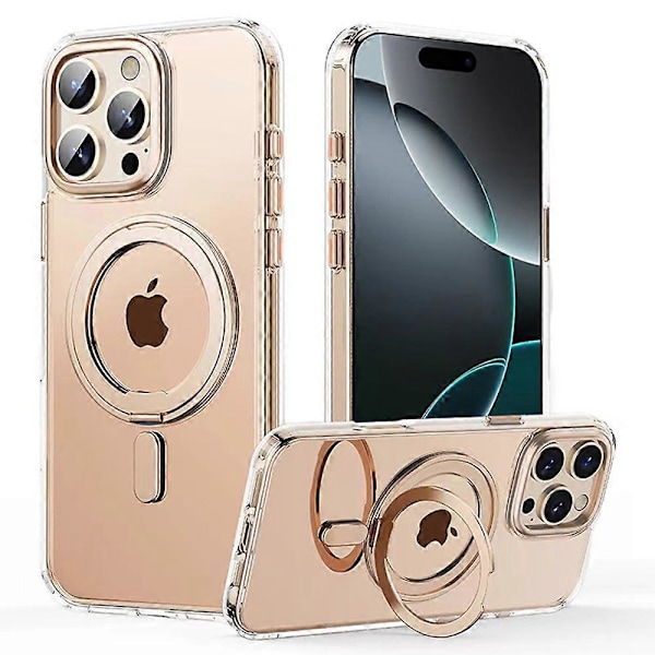 Skal för iPhone 16 Pro Kompatibelt med MagSafe TPU+Akryl+Metall Ställ Matt Telefonskydd Multicolor Transparent Bronze Gold