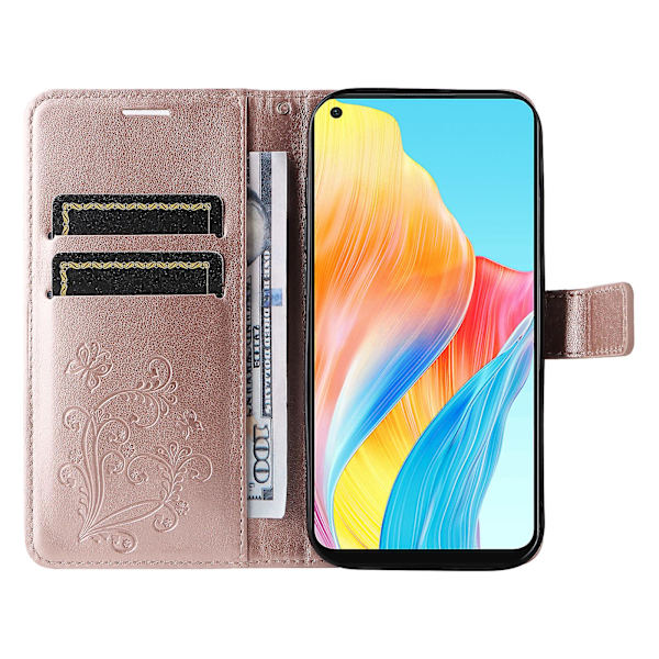 Nahkakotelo Oppo A78 4g:lle, Lompakkoteline, Painettu Perhoskuvioinen Puhelinkotelo Rose Gold