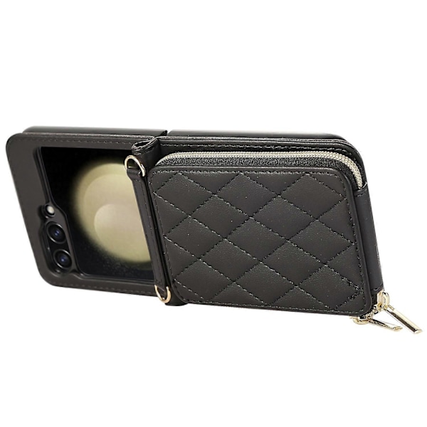 Til Samsung Galaxy Z Flip5 5G Etui Læder+PC Lynlås Telefon Cover med Håndledsrem Multicolor Style D
