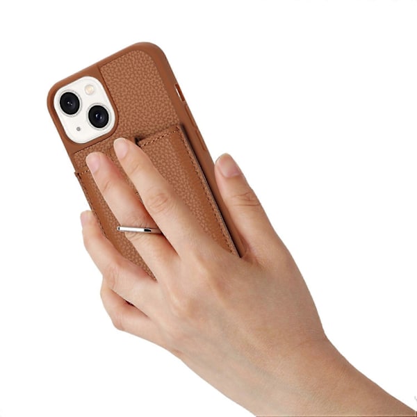 Kortlommer Læder Bagcover med Ringstøtteben til iPhone 15 Plus/14 Plus Multicolor Style D