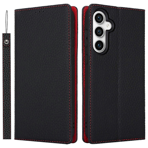 För Samsung Galaxy S23 FE Fodral Läderstruktur Äkta Läder Mobilskal med Rem Multicolor Style B