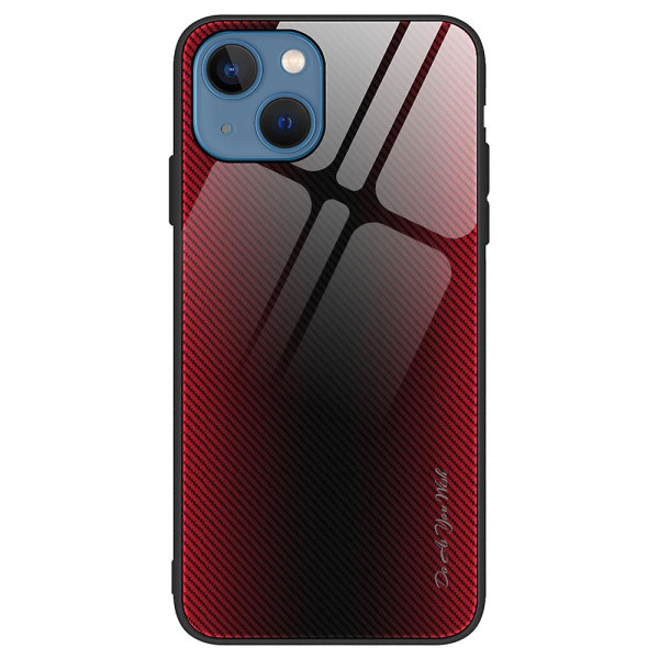 Phone case för Iphone 15 Plus Stötsäkert kolfibertextur härdat glas+mjukt Tpu phone case Red