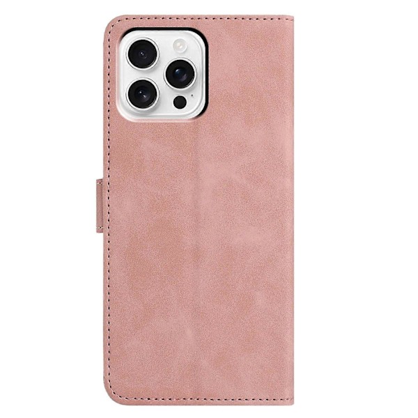 iPhone 16 Pro -kotelo, perhoskukka-kuvioitu PU-nahkainen lompakkokotelo jalustalla Multicolor Rose Gold