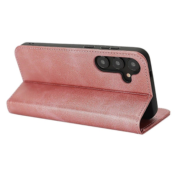 Til Samsung Galaxy S25 Etui PU Læder Kalvepræget Magnetisk Lukning Smartphone Cover - Mørkebrun Multicolor Rose Gold