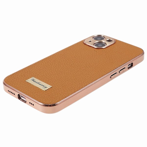 Äkta Läderfodral för iPhone 13 6.1 tum, Ko Läder+PC+TPU, Mobilskal med Elektropläterad Ram Multicolor Style A