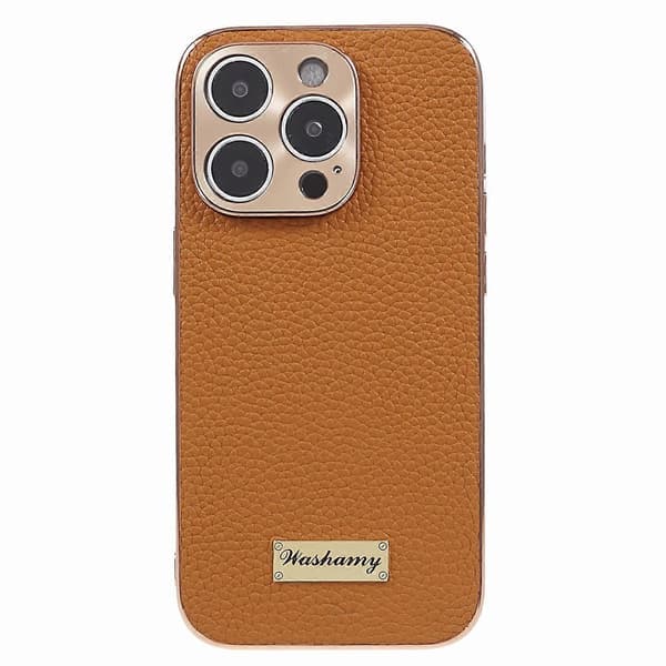 Mobilskal för iPhone 14 Pro Elektropläterad Äkta Koläder+PC+TPU Multicolor Style A