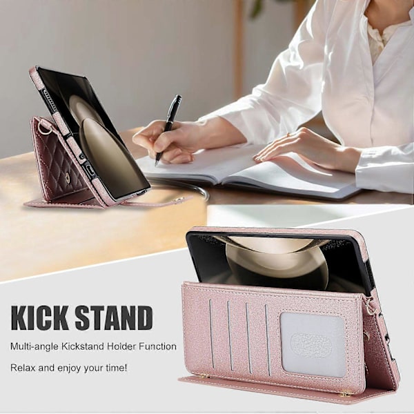 ZD 028 Stødsikkert etui til Samsung Galaxy Z Fold4 5G PC+PU Læder Wallet Telefoncover med stropper