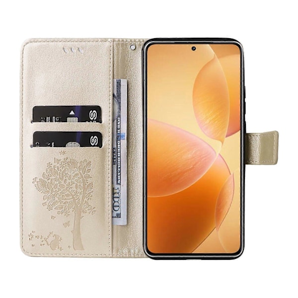 KT Imprinting Flower Series-3 til Xiaomi 14T Pro Etui Katte Træ Mønster Flip Læder Telefon Cover Multicolor Style K