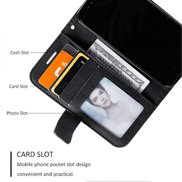 Plånboksfodral för iPhone 14 med skarvat läder, stativ och handrem Multicolor Style B