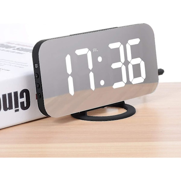 Digital väckarklocka, led morgonväckarklocka, spegel, digital klocka, väckarklocka vid sängkanten, morgonväckarklocka, nattljus, justerbar ljusstyrka