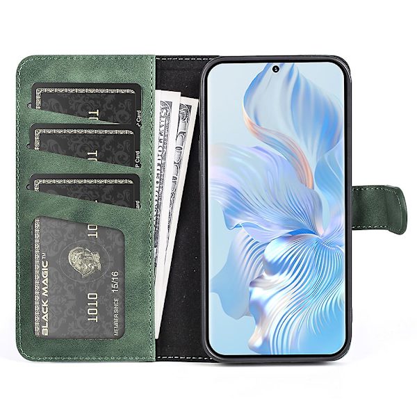 Cover For Honor 80 5g, övergripande täckning Pu Läder Magnetlås Tvåfärgad Design Stativ Phone Case Green