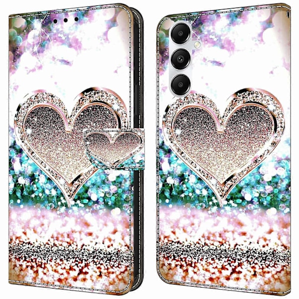 Magnetiskt fodral för Samsung Galaxy A35 5G med 3D-mönster och tryck i läder Multicolor Pink Diamond Heart