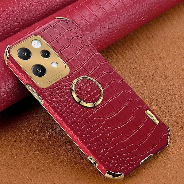 Xiaomi Redmi 12 4G -kotelo, krokotiilinnahkajäljitelmä, sormuspidike, nahka+TPU-puhelinkuori Multicolor Style C