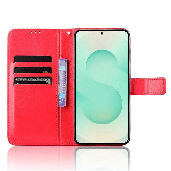 Til Samsung Galaxy S25 Edge Etui Crazy Horse Tekstur PU Læder Telefon Wallet Cover Multicolor Red