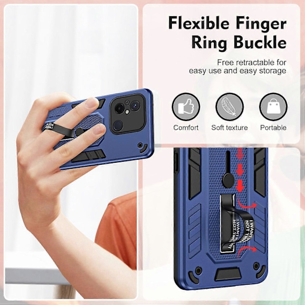 For Xiaomi Redmi 12C 4G/Poco C55 4G Fleksibel Ring Stropp TPU+PC Telefon Deksel Stativ Etui Multicolor Style C