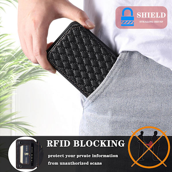 Phone case för Iphone 15 Rfid-blockerande korthållare Pu-läderbelagd TPU-skal med handledsrem Black