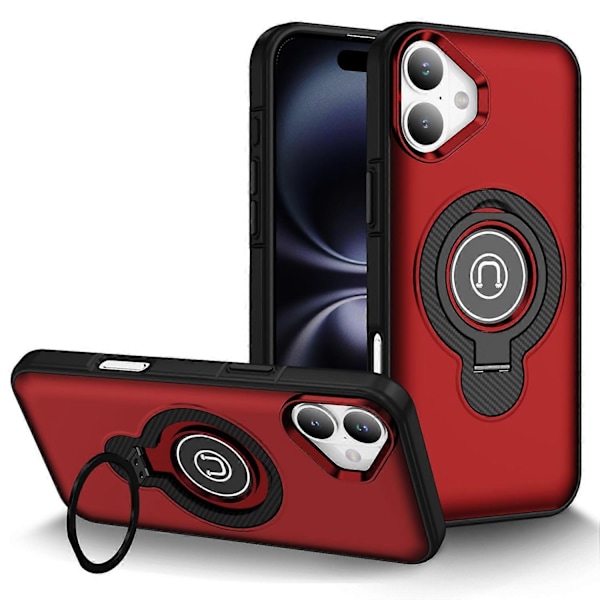 iPhone 16 Plus -kotelo TPU+PC Magneettinen autoteline puhelinkuori sormuksella Multicolor Red