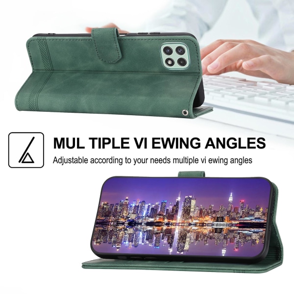 Dierfeng Df-03 Stand Phone case För Samsung Galaxy A22 5g (eu-version), Linjer Imprinted Pu-läder cover Green