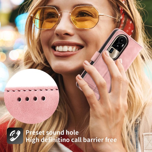 Cover för Oppo Reno10 Pro+ 5g, linjer tryckt Pu-läder plånboksfodral Flip Stand Case Pink