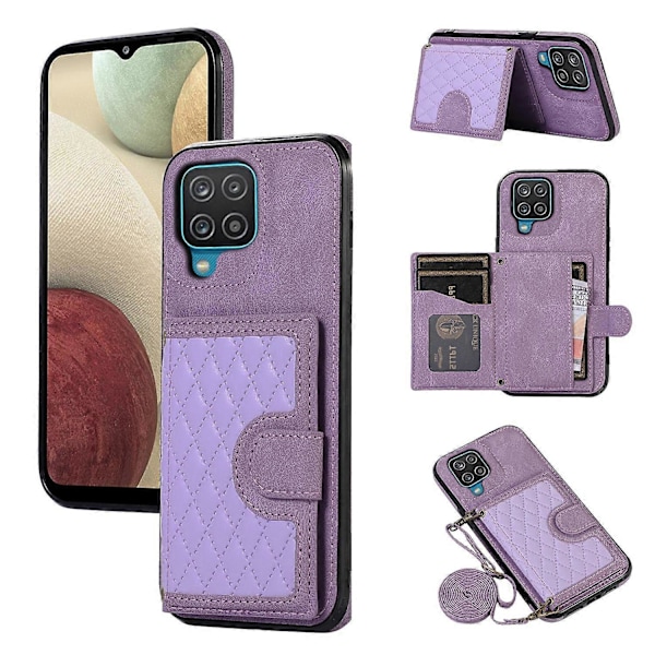 Til Samsung Galaxy A12 Etui Præget Telefon Cover Kortholder TPU+PU Læder Shell Multicolor Style E