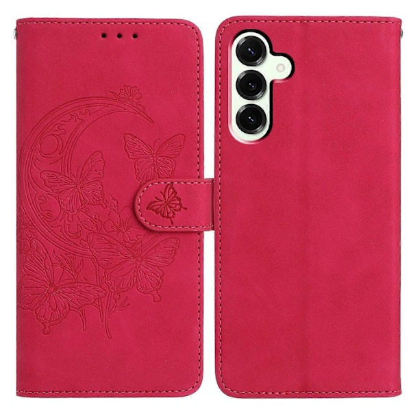 Til Samsung Galaxy M16 5G/ F16 5G Etui Sommerfugl Blomst Præget PU Læder Wallet Stand Telefon Cover Multicolor Rose