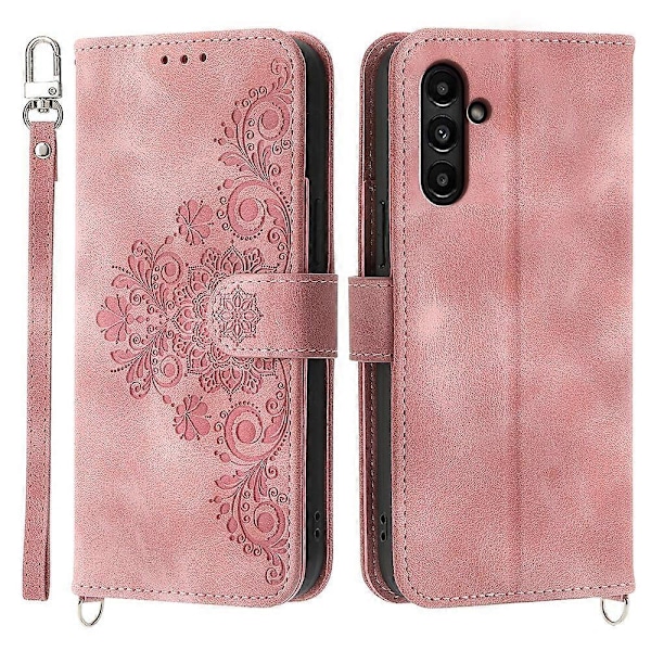 För Samsung Galaxy A15 4G Fodral Hud-känsla Läder Telefonskal med Handrem+Axelrem Multicolor Style C