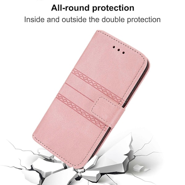 För iPhone 15 Plus Skal Präglat PU Läder Plånbok Anti-fall Telefonskydd med Rem Multicolor Style A