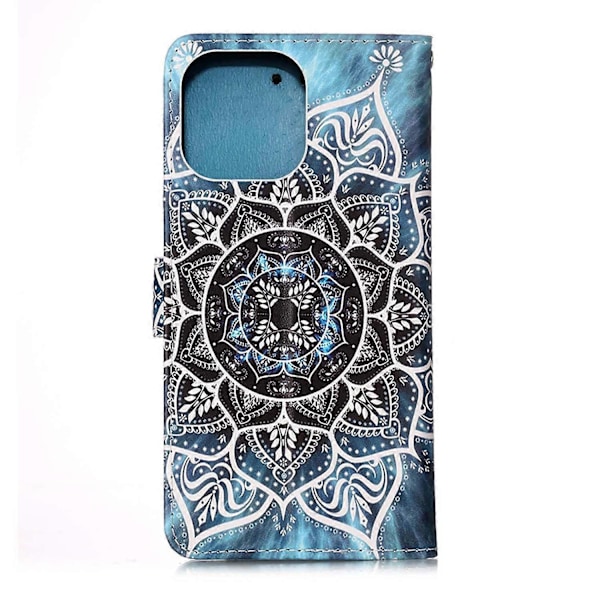 Læderetui med mønstertryk og pungstander til iPhone 13 6.1 tommer Multicolor Style D