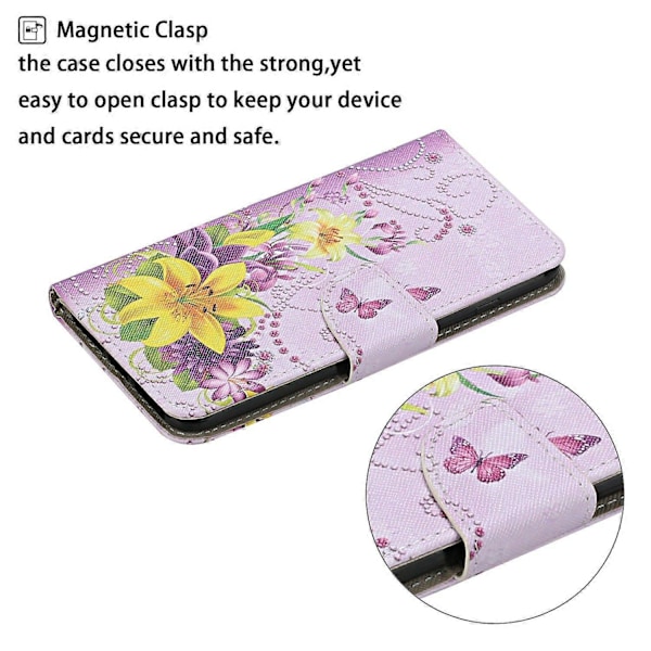 Samsung Galaxy A06 -kotelo, kuvioitu, suojaava nahkainen folio-puhelinkotelo - Voikukka Multicolor Flower/Butterfly